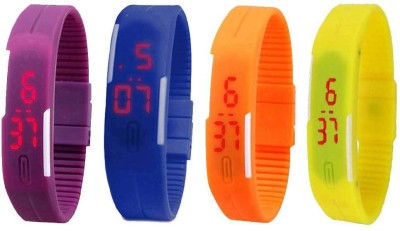 NS18 Silicone Led Magnet Band Combo of 4 Purple, Blue, Orange And Yellow Digital Watch  - For Boys & Girls   Watches  (NS18)