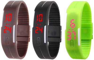 

Kissu Led Band Watch Combo of 3 Brown, Black And Green Watch - For Couple