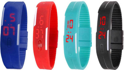 

NS18 Silicone Led Magnet Band Combo of 4 Blue, Red, Sky Blue And Black Watch - For Boys & Girls