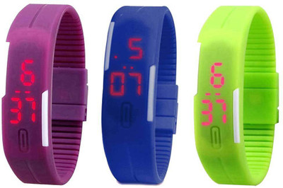 

Kissu Led Band Watch Combo of 3 Purple, Blue And Green Watch - For Couple