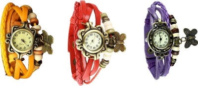 NS18 Vintage Butterfly Rakhi Watch Combo of 3 Yellow, Red And Purple Analog Watch  - For Women   Watches  (NS18)