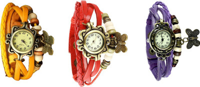 

Kissu Vintage Rakhi Watch Combo of 3 Yellow, Red And Purple Watch - For Women