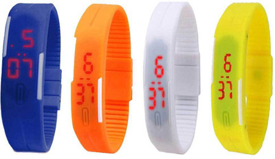

NS18 Silicone Led Magnet Band Combo of 4 Blue, Orange, White And Yellow Watch - For Boys & Girls