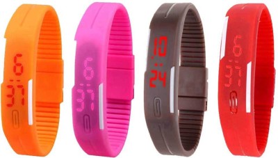 NS18 Silicone Led Magnet Band Watch Combo of 4 Orange, Pink, Brown And Red Digital Watch  - For Couple   Watches  (NS18)
