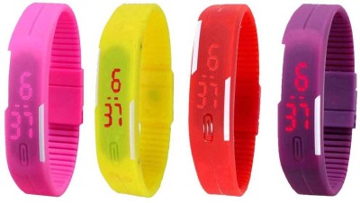NS18 Silicone Led Magnet Band Watch Combo of 4 Pink, Yellow, Red And Purple Digital Watch  - For Couple   Watches  (NS18)