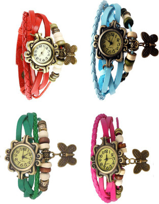 View NS18 Vintage Butterfly Rakhi Combo of 4 Red, Green, Sky Blue And Pink Analog Watch  - For Women Wrist Watches Price Online(NS18)