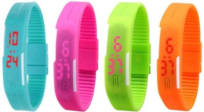 NS18 Silicone Led Magnet Band Combo of 4 Sky Blue, Pink, Green And Orange Digital Watch  - For Boys & Girls   Watches  (NS18)