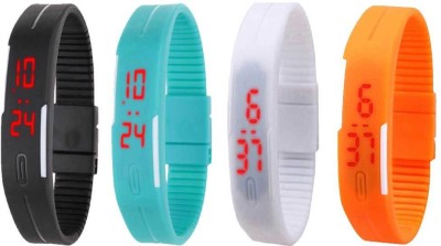 NS18 Silicone Led Magnet Band Combo of 4 Black, Sky Blue, White And Orange Digital Watch  - For Boys & Girls   Watches  (NS18)