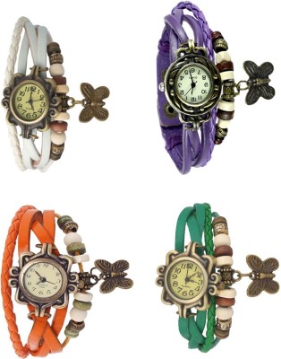 NS18 Vintage Butterfly Rakhi Combo of 4 White, Orange, Purple And Green Analog Watch  - For Women   Watches  (NS18)