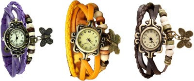 NS18 Vintage Butterfly Rakhi Watch Combo of 3 Purple, Yellow And Brown Analog Watch  - For Women   Watches  (NS18)