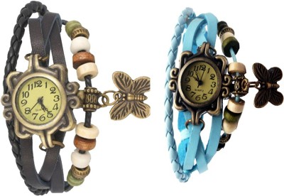 NS18 Vintage Butterfly Rakhi Watch Combo of 2 Black And Sky Blue Analog Watch  - For Women   Watches  (NS18)