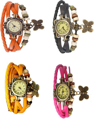 

NS18 Vintage Butterfly Rakhi Combo of 4 Orange, Yellow, Black And Pink Watch - For Women