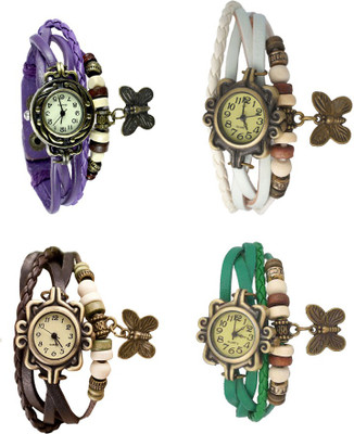

Kissu Vintage Rakhi Combo of 4 Purple, Brown, White And Green Watch - For Women