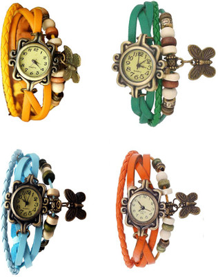 

NS18 Vintage Butterfly Rakhi Combo of 4 Yellow, Sky Blue, Green And Orange Watch - For Women