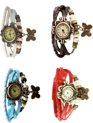 NS18 Vintage Butterfly Rakhi Combo of 4 White, Sky Blue, Brown And Red Analog Watch  - For Women   Watches  (NS18)