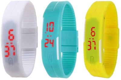 NS18 Silicone Led Magnet Band Combo of 3 White, Sky Blue And Yellow Digital Watch  - For Boys & Girls   Watches  (NS18)