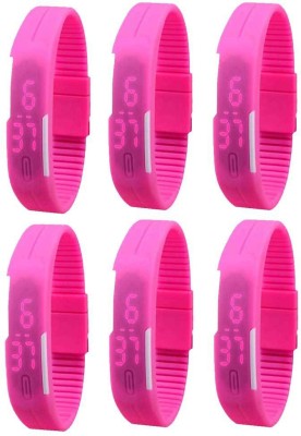 NS18 Silicone Led Magnet Band Combo of 6 Pink Digital Watch  - For Boys & Girls   Watches  (NS18)