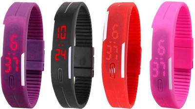 NS18 Silicone Led Magnet Band Watch Combo of 4 Purple, Black, Red And Pink Digital Watch  - For Couple   Watches  (NS18)