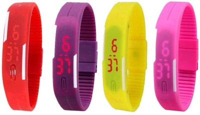 NS18 Silicone Led Magnet Band Watch Combo of 4 Red, Purple, Yellow And Pink Digital Watch  - For Couple   Watches  (NS18)