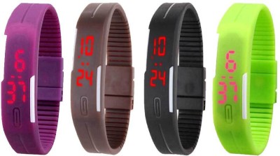 NS18 Silicone Led Magnet Band Combo of 4 Purple, Brown, Black And Green Digital Watch  - For Boys & Girls   Watches  (NS18)
