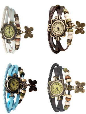 

NS18 Vintage Butterfly Rakhi Combo of 4 White, Sky Blue, Brown And Black Watch - For Women