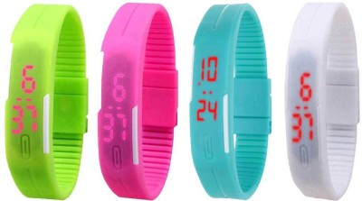 NS18 Silicone Led Magnet Band Combo of 4 Green, Pink, Sky Blue And White Digital Watch  - For Boys & Girls   Watches  (NS18)