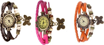 NS18 Vintage Butterfly Rakhi Watch Combo of 3 Brown, Pink And Orange Analog Watch  - For Women   Watches  (NS18)