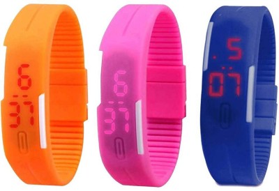 NS18 Silicone Led Magnet Band Combo of 3 Orange, Pink And Blue Digital Watch  - For Boys & Girls   Watches  (NS18)