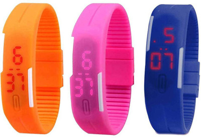 NS18 Silicone Led Magnet Band Combo of 3 Orange, Pink And Blue Digital Watch  - For Boys & Girls   Watches  (NS18)