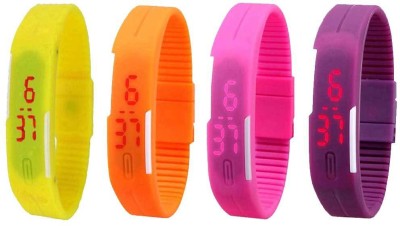 NS18 Silicone Led Magnet Band Watch Combo of 4 Yellow, Orange, Pink And Purple Digital Watch  - For Couple   Watches  (NS18)