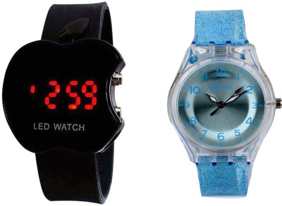 COSMIC COMBO OF 2 KIDS WATCH -BLACK APPLE LED WATCH +BLUE SPARKLING KIDS WATCH Analog-Digital Watch  - For Boys & Girls   Watches  (COSMIC)