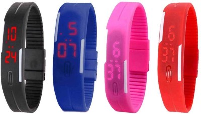 NS18 Silicone Led Magnet Band Watch Combo of 4 Black, Blue, Pink And Red Digital Watch  - For Couple   Watches  (NS18)