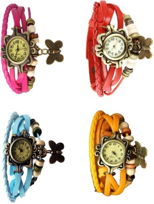 NS18 Vintage Butterfly Rakhi Combo of 4 Pink, Sky Blue, Red And Yellow Analog Watch  - For Women   Watches  (NS18)