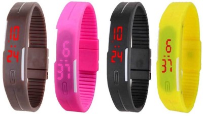 NS18 Silicone Led Magnet Band Combo of 4 Brown, Pink, Black And Yellow Digital Watch  - For Boys & Girls   Watches  (NS18)
