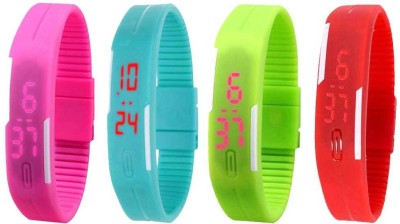 NS18 Silicone Led Magnet Band Watch Combo of 4 Pink, Sky Blue, Green And Red Digital Watch  - For Couple   Watches  (NS18)