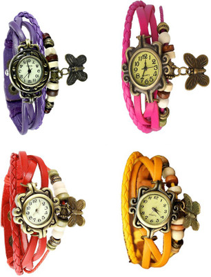 

Kissu Vintage Rakhi Combo of 4 Purple, Red, Pink And Yellow Watch - For Women