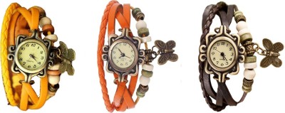 NS18 Vintage Butterfly Rakhi Watch Combo of 3 Yellow, Orange And Brown Watch  - For Women   Watches  (NS18)