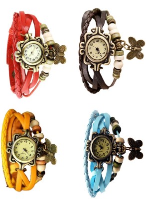 NS18 Vintage Butterfly Rakhi Combo of 4 Red, Yellow, Brown And Sky Blue Analog Watch  - For Women   Watches  (NS18)