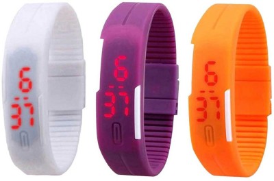 NS18 Silicone Led Magnet Band Combo of 3 White, Purple And Orange Digital Watch  - For Boys & Girls   Watches  (NS18)