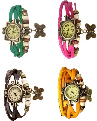 NS18 Vintage Butterfly Rakhi Combo of 4 Green, Brown, Pink And Yellow Analog Watch  - For Women   Watches  (NS18)