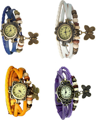 NS18 Vintage Butterfly Rakhi Combo of 4 Blue, Yellow, White And Purple Analog Watch  - For Women   Watches  (NS18)