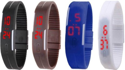 NS18 Silicone Led Magnet Band Combo of 4 Black, Brown, Blue And White Watch  - For Boys & Girls   Watches  (NS18)