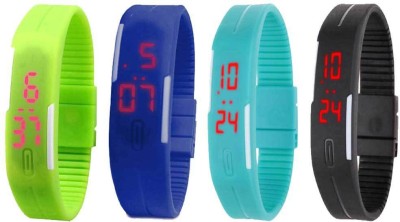 NS18 Silicone Led Magnet Band Combo of 4 Green, Blue, Sky Blue And Black Digital Watch  - For Boys & Girls   Watches  (NS18)