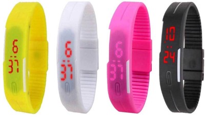 NS18 Silicone Led Magnet Band Combo of 4 Yellow, White, Pink And Black Digital Watch  - For Boys & Girls   Watches  (NS18)