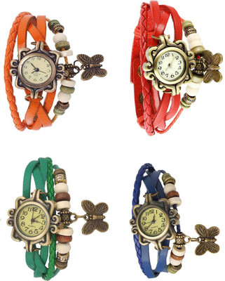 

NS18 Vintage Butterfly Rakhi Combo of 4 Orange, Green, Red And Blue Watch - For Women