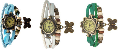 

Kissu Vintage Rakhi Watch Combo of 3 Sky Blue, White And Green Watch - For Women