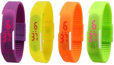 NS18 Silicone Led Magnet Band Combo of 4 Purple, Yellow, Orange And Green Digital Watch  - For Boys & Girls   Watches  (NS18)