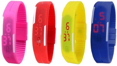 NS18 Silicone Led Magnet Band Combo of 4 Pink, Red, Yellow And Blue Digital Watch  - For Boys & Girls   Watches  (NS18)