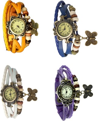 NS18 Vintage Butterfly Rakhi Combo of 4 Yellow, White, Blue And Purple Analog Watch  - For Women   Watches  (NS18)