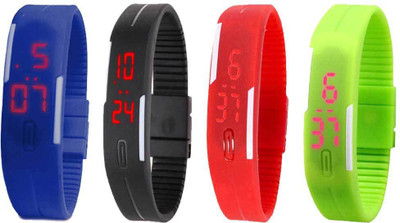 

Kissu Led Magnet Band Combo of 4 Blue, Black, Red And Green Watch - For Men & Women